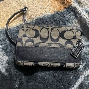 Coach Signature Canvas Wristlet in Tan and Black